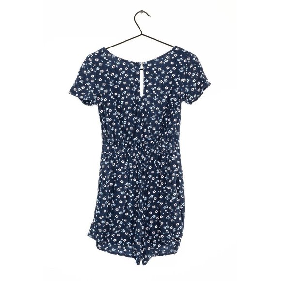 Hollister California Women Ditsy Print Romper Front Knot Back Keyhole Blue SZ S - Picture 3 of 11